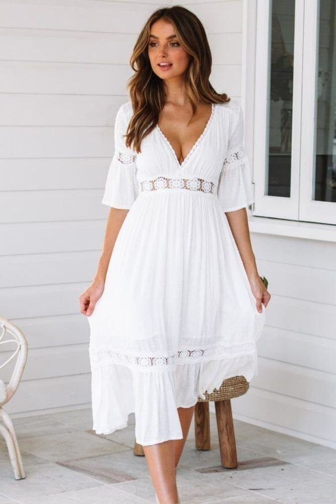 Boho White Lace Midi Dress | Boho Vibe